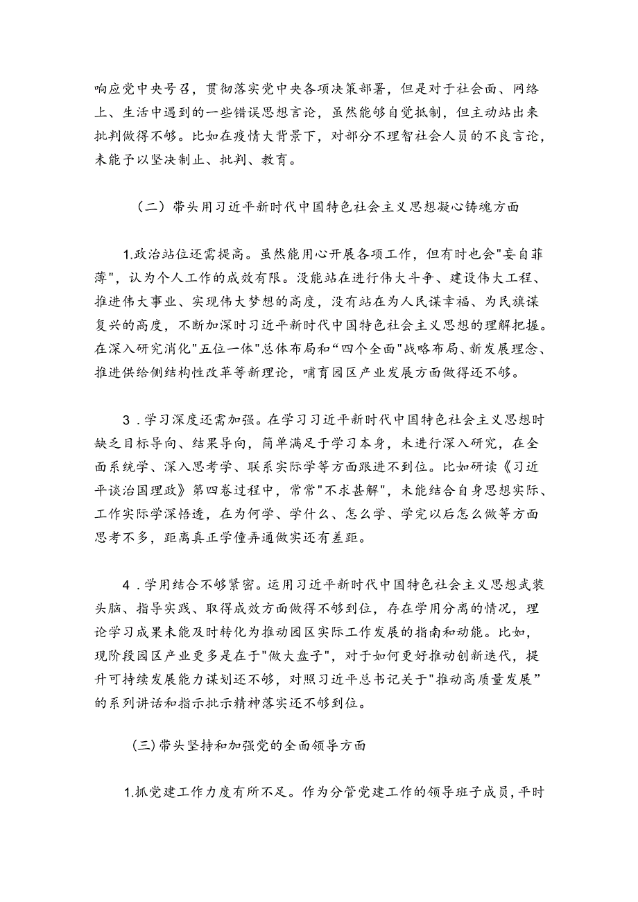 园区领导班子成员20242025“六个带头”民主生活会对照检查材料.docx_第2页