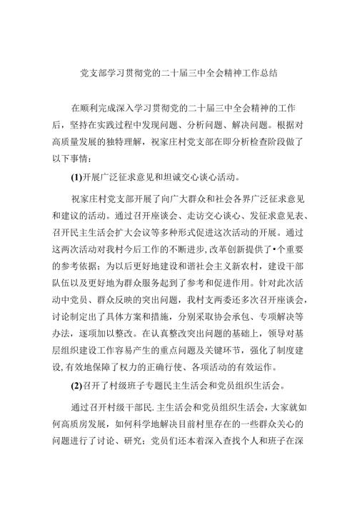 （9篇）党支部学习贯彻党的二十三中全会精神工作总结（最新版）.docx