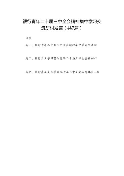 银行青年二十三中全会精神集中学习交流研讨发言7篇（精选版）.docx