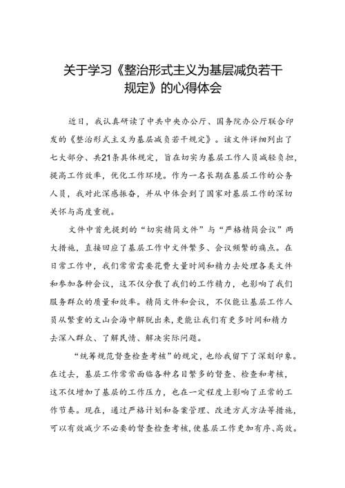 《整治形式主义为基层减负若干规定》学习体会13篇.docx