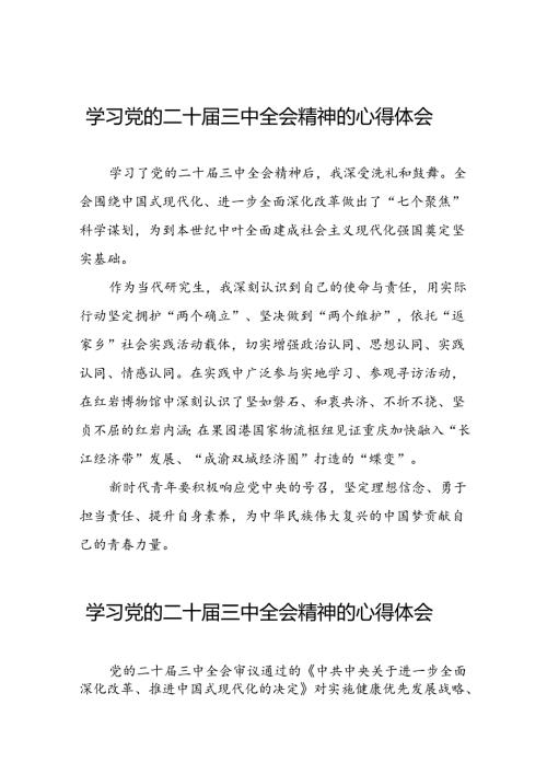 党员干部学习中国共产党第二十中央委员会第三次全体会议精神心得体会合辑四十篇.docx