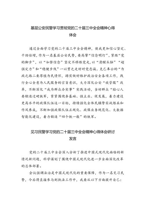 （9篇）基层公安民警学习贯彻党的二十三中全会精神心得体会集合.docx