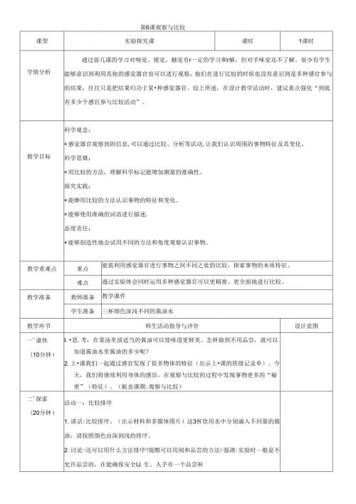 （2024）科教版科学一年级上册《观察与比较》教案.docx