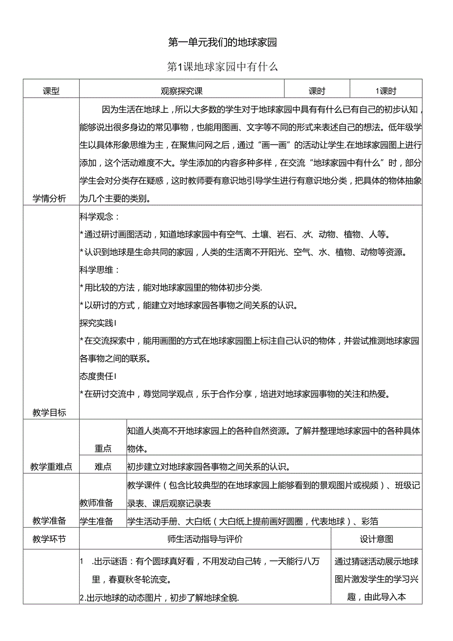 （2024）科教版科学二年级上册《地球家园中有什么》教案.docx_第1页
