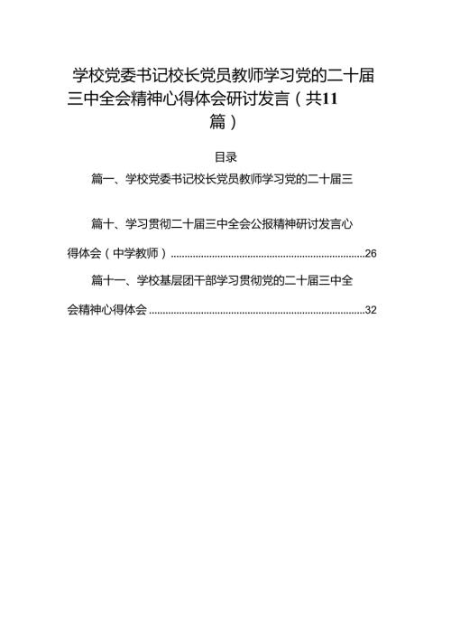 （11篇）学校党委书记校长党员教师学习党的二十三中全会精神心得体会研讨发言模板.docx