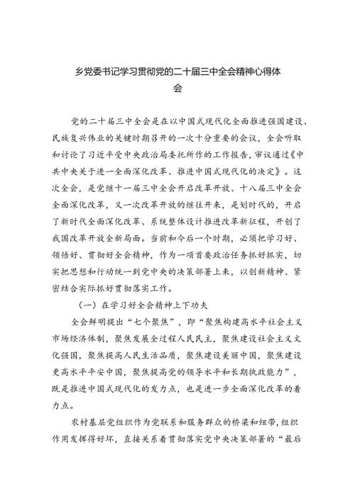 乡党委书记学习贯彻党的二十三中全会精神心得体会5篇（最新版）.docx
