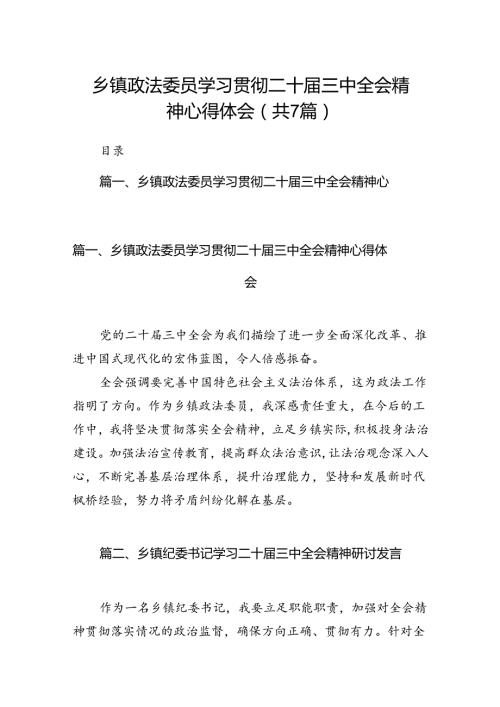 乡镇政法委员学习贯彻二十三中全会精神心得体会（共7篇）.docx