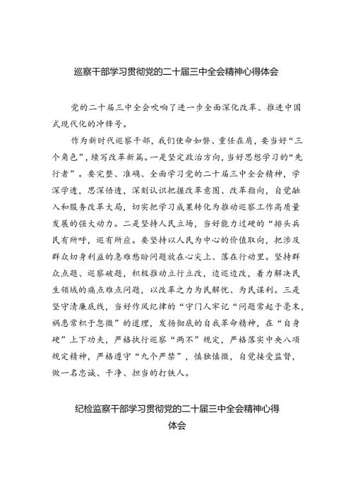（9篇）巡察干部学习贯彻党的二十三中全会精神心得体会(最新精选).docx