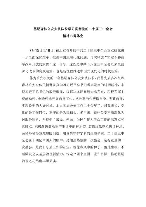 （11篇）基层森林公安大队队长学习贯彻党的二十三中全会精神心得体会范文.docx