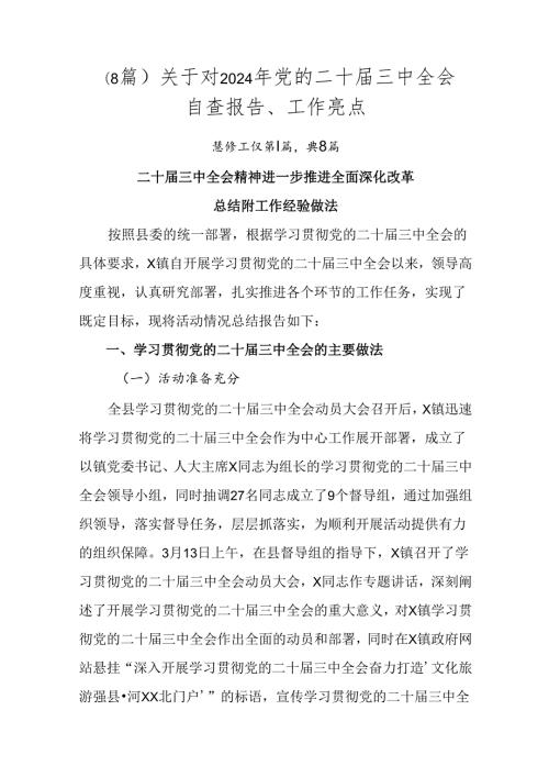 （8篇）关于对2024年党的二十三中全会自查报告、工作亮点.docx