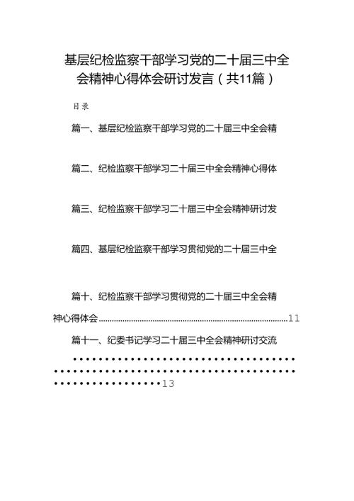 （11篇）基层纪检监察干部学习党的二十三中全会精神心得体会研讨发言（详细版）.docx