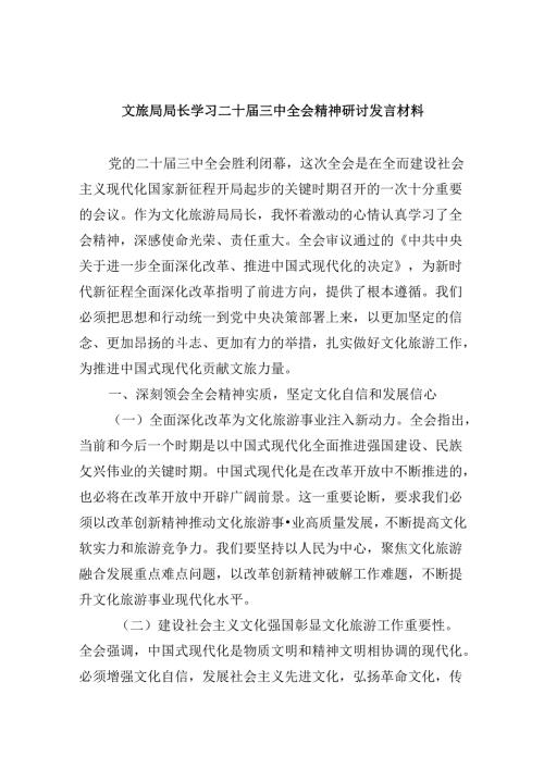 （9篇）文旅局局长学习二十三中全会精神研讨发言材料范文.docx