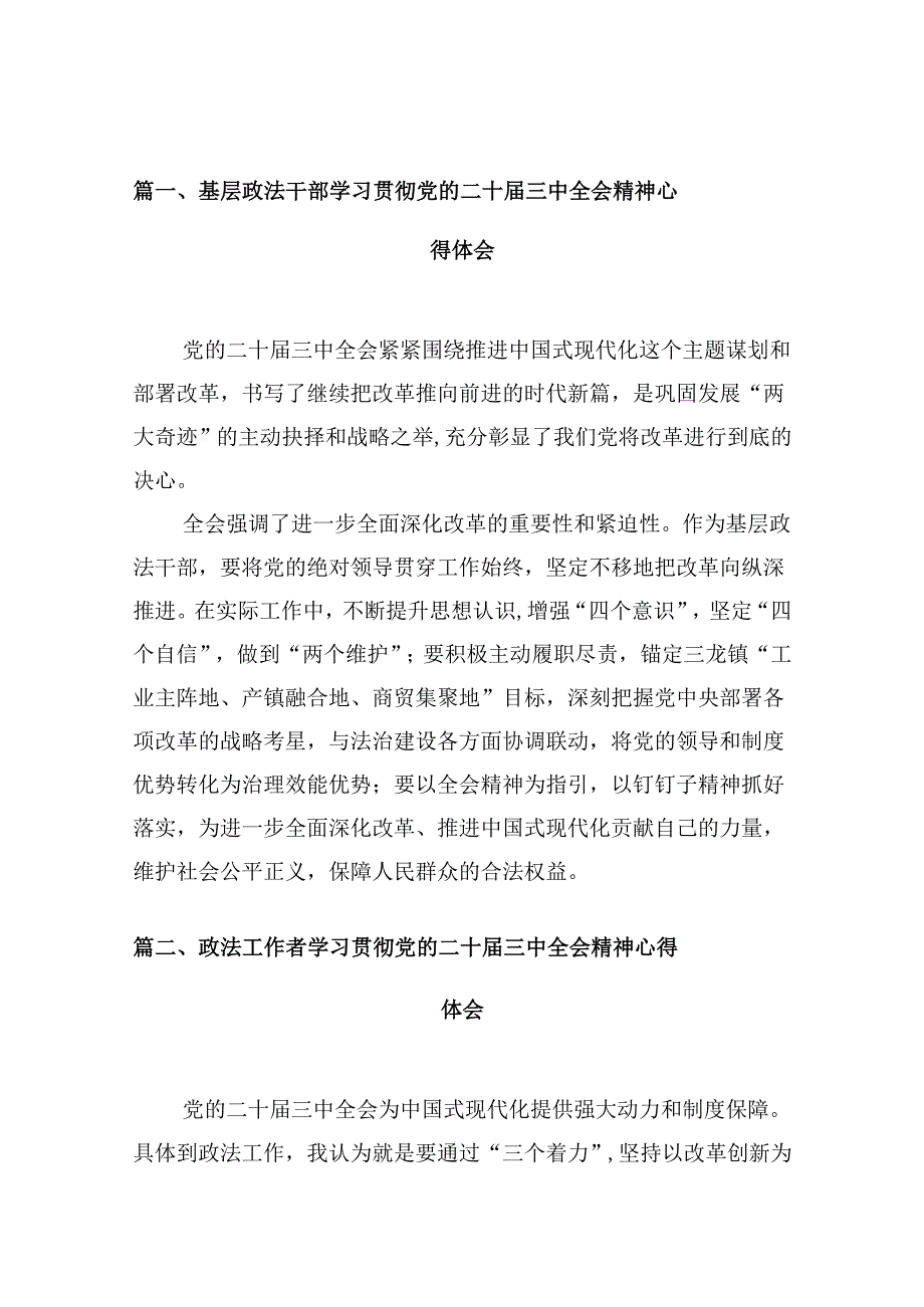 （10篇）基层政法干部学习贯彻党的二十三中全会精神心得体会模板.docx_第2页