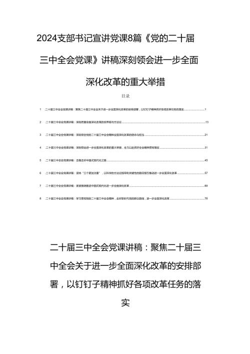 2024支部书记宣讲党课8篇《党的二十三中全会党课》讲稿深刻领会进一步全面深化改革的重大举措.docx