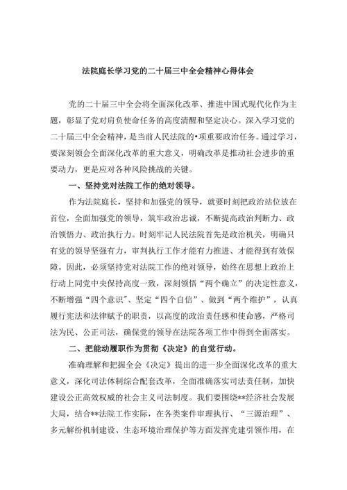 （11篇）法院庭长学习党的二十三中全会精神心得体会（精选）.docx