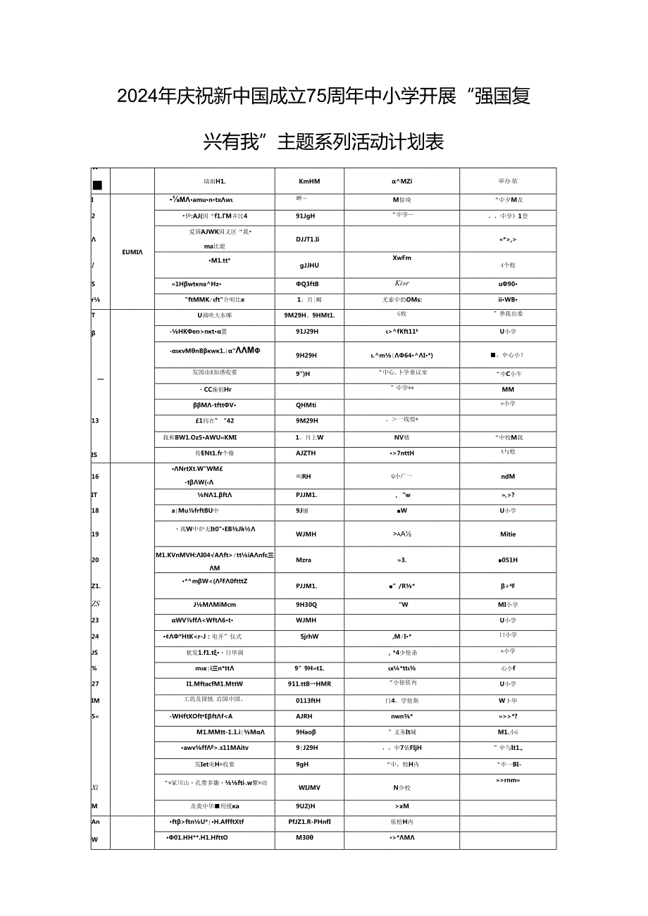 2024年庆祝新中国成立75周年中小学开展“强国复兴有我”主题系列活动计划表.docx_第1页