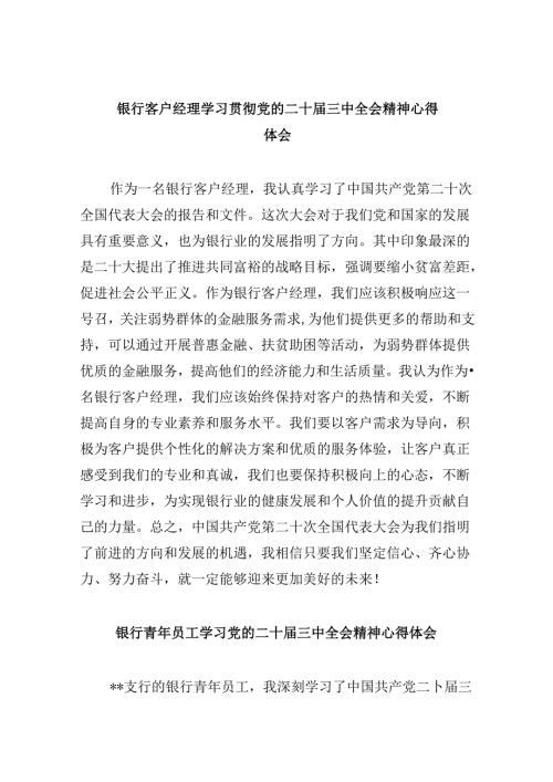 银行客户经理学习贯彻党的二十三中全会精神心得体会8篇（精选）.docx