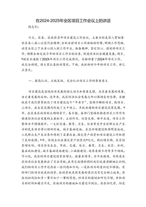 在20242025年全区项目工作会议上的讲话.docx