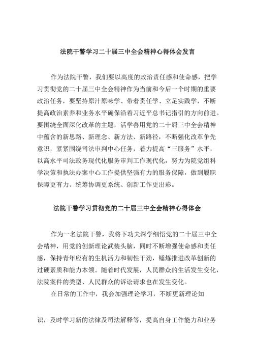 （12篇）法院干警学习二十三中全会精神心得体会发言范文.docx