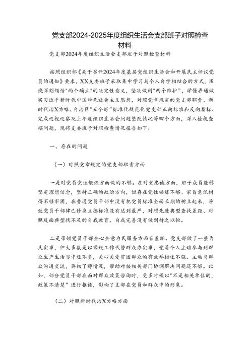 党支部20242025组织生活会支部班子对照检查材料.docx