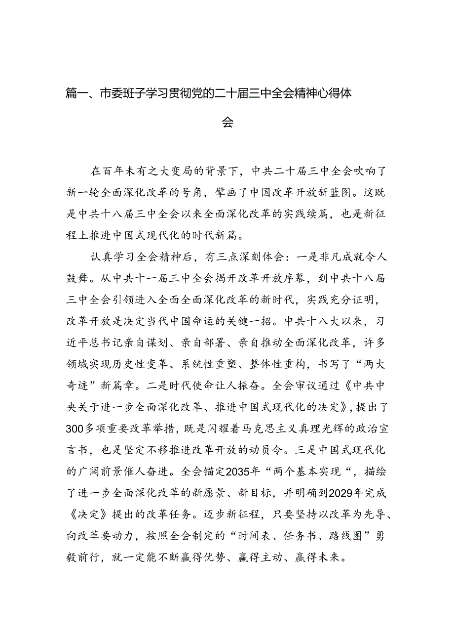 （10篇）市委班子学习贯彻党的二十三中全会精神心得体会（详细版）.docx_第2页