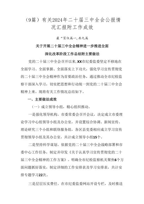 （9篇）有关2024年二十三中全会公报情况汇报附工作成效.docx
