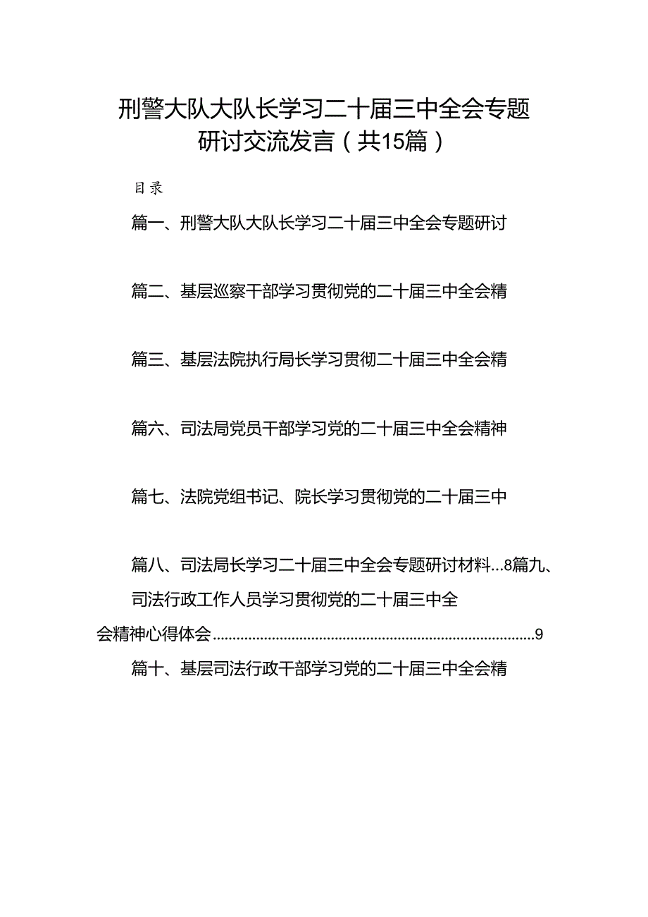 （15篇）刑警大队大队长学习二十三中全会专题研讨交流发言（详细版）.docx_第1页