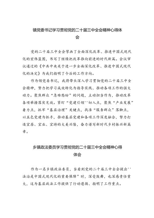 镇党委书记学习贯彻党的二十三中全会精神心得体会范本8篇（详细版）.docx