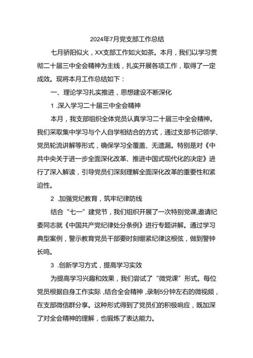 2024年7月党支部工作总结.docx