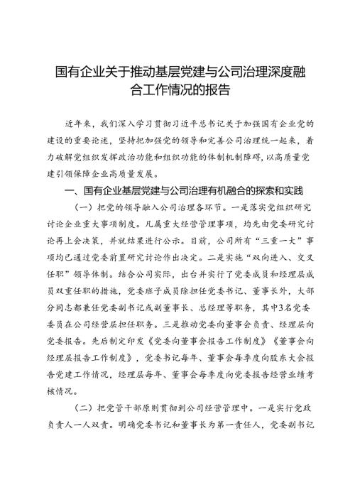 某公司关于推动基层党建与公司治理深度融合工作情况的报告(1).docx