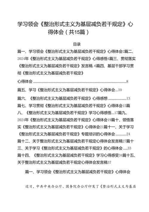 学习领会《整治形式主义为基层减负若干规定》心得体会15篇（详细版）.docx