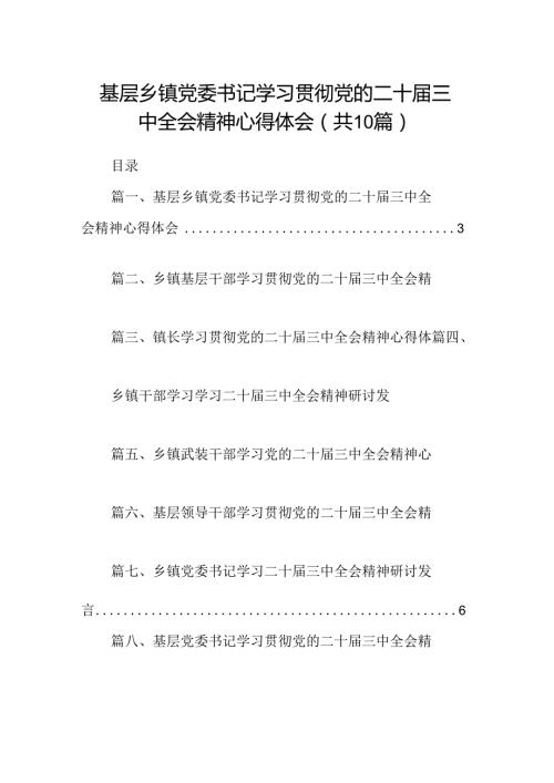 （10篇）基层乡镇党委书记学习贯彻党的二十三中全会精神心得体会范文.docx