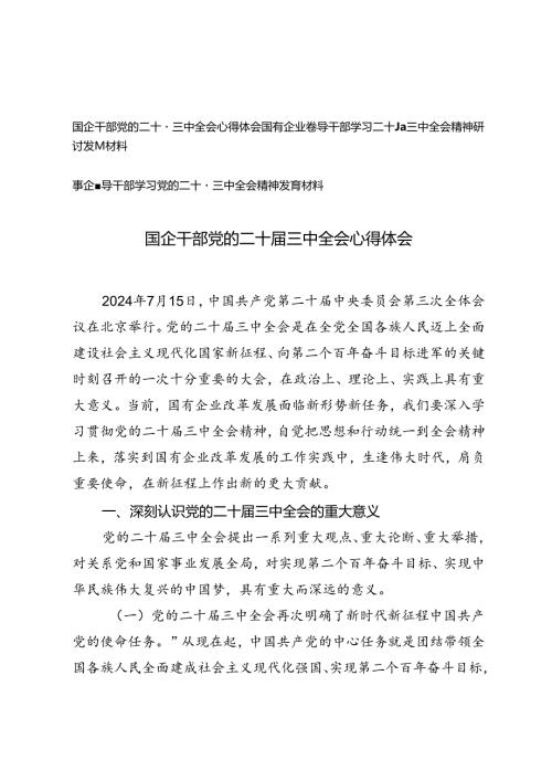 3篇 国企干部党的二十三中全会心得体会研讨发言材料.docx