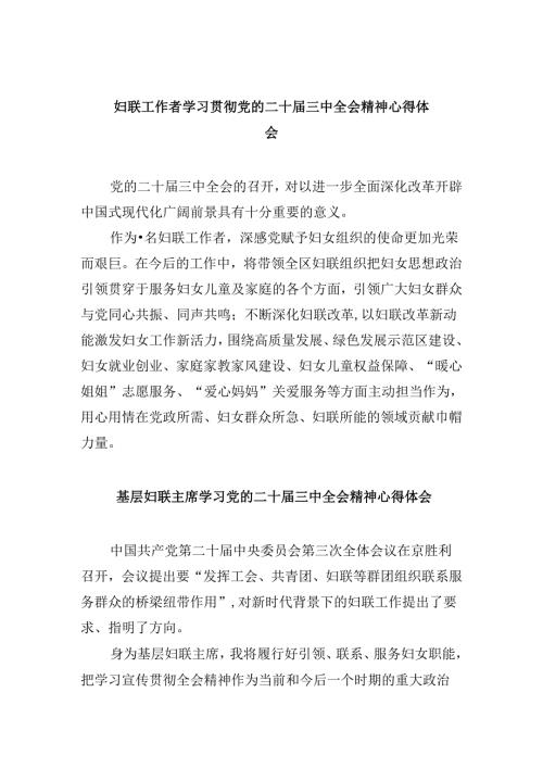妇联工作者学习贯彻党的二十三中全会精神心得体会8篇（精选）.docx