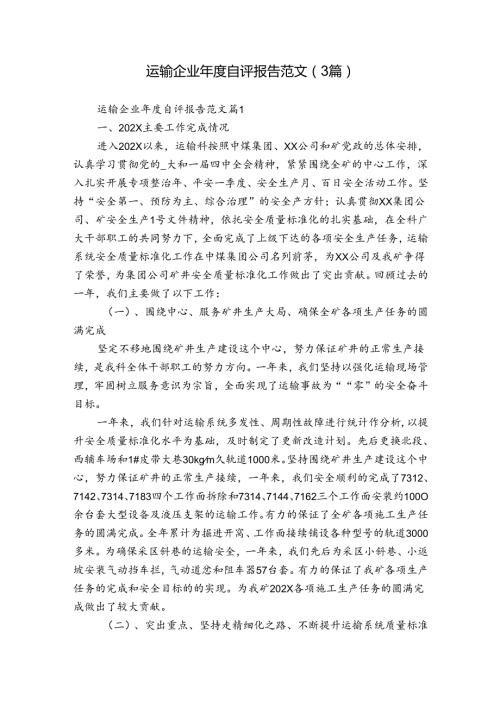 运输企业自评报告范文（3篇）.docx