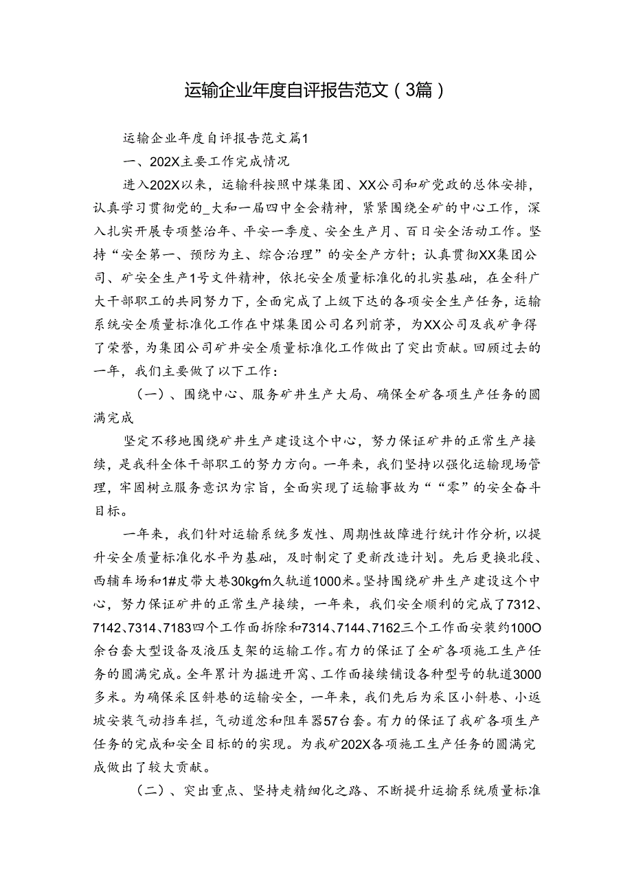 运输企业自评报告范文（3篇）.docx_第1页