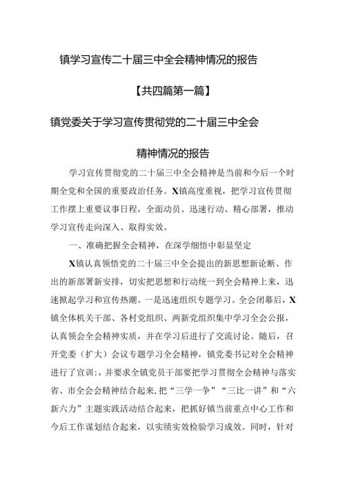 （4篇）乡镇学习宣传二十三中全会精神情况的报告.docx