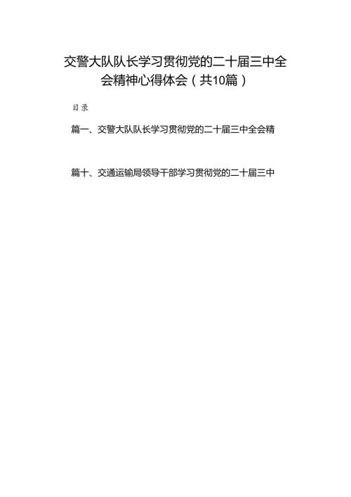 （10篇）交警大队队长学习贯彻党的二十三中全会精神心得体会范文.docx
