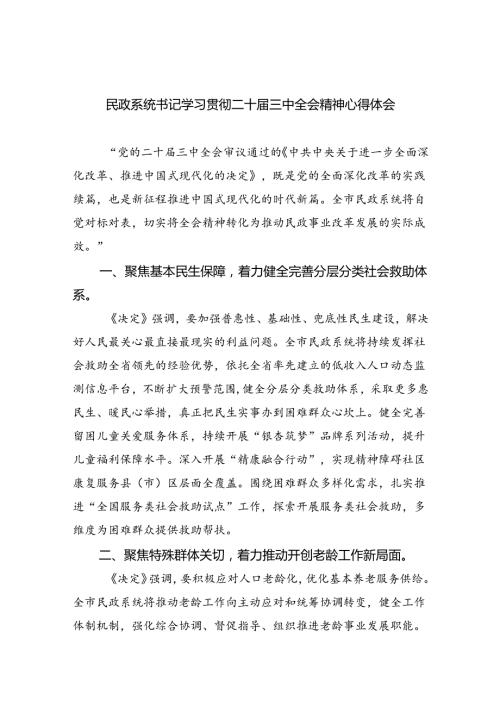 （9篇）民政系统书记学习贯彻二十三中全会精神心得体会（最新版）.docx