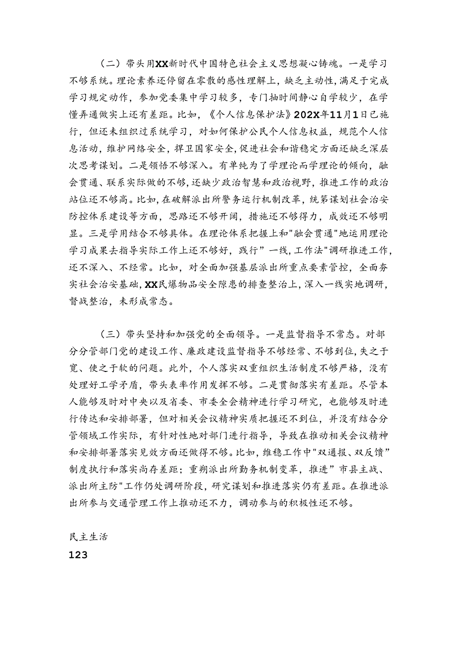 市公安局副局长20242025民主生活会个人对照检查.docx_第3页
