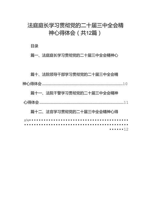 法庭庭长学习贯彻党的二十三中全会精神心得体会(12篇集合).docx