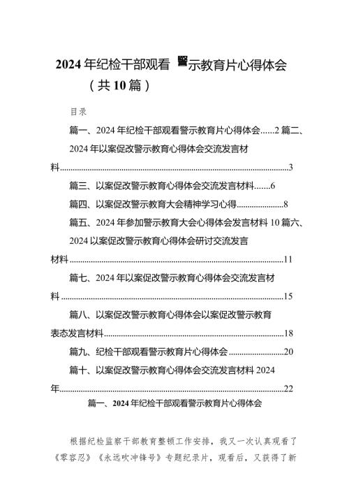 2024年纪检干部观看警示教育片心得体会10篇（最新版）.docx