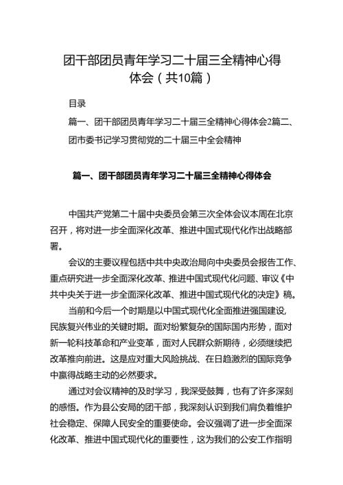 团干部团员青年学习二十三全精神心得体会 （汇编10份）.docx