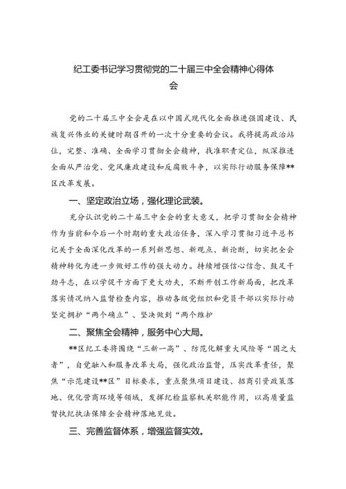 纪工委书记学习贯彻党的二十三中全会精神心得体会8篇（详细版）.docx