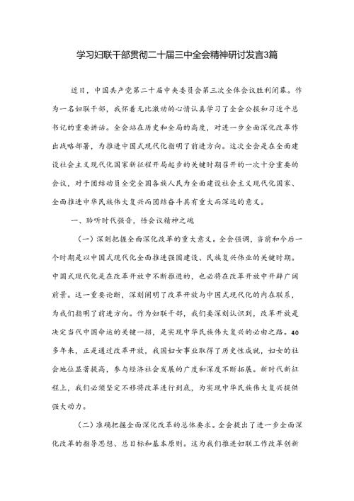 学习妇联干部贯彻二十三中全会精神研讨发言3篇.docx