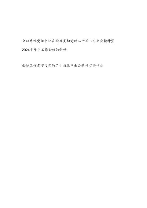 金融系统党组书记在学习贯彻党的二十三中全会精神暨2024年年中工作会议的讲话和金融工作者学习党的二十三中全会精神心得体会.docx
