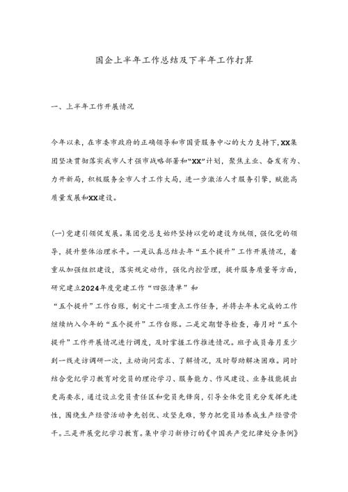 国企上半年工作总结及下半年工作打算.docx