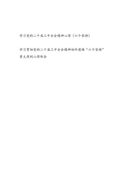 学习党的二十三中全会精神始终遵循“六个坚持”重大原则专题学习心得体会2篇.docx