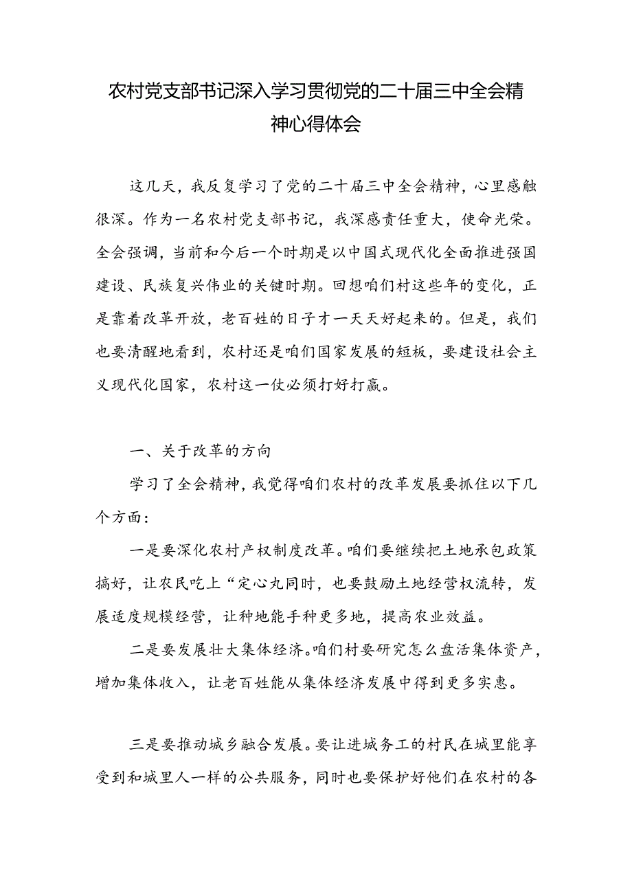 农村党支部书记村主任深入学习贯彻党的二十三中全会精神心得体会研讨发言2篇.docx_第2页