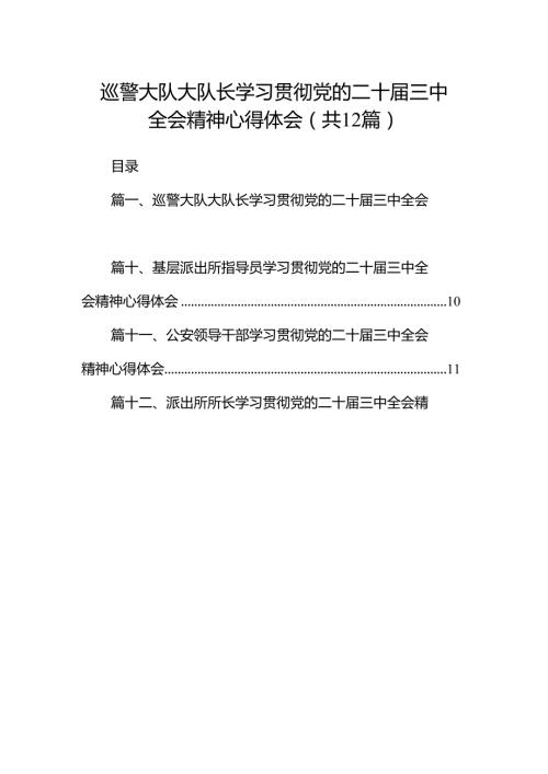 巡警大队大队长学习贯彻党的二十三中全会精神心得体会12篇（详细版）.docx